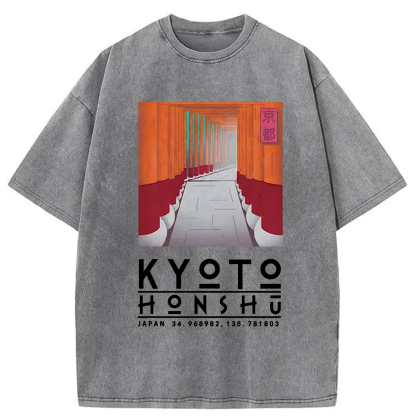 Tokyo-Assassin Kyoto Attractions Washed T-Shirt-Tokyo-Assassin