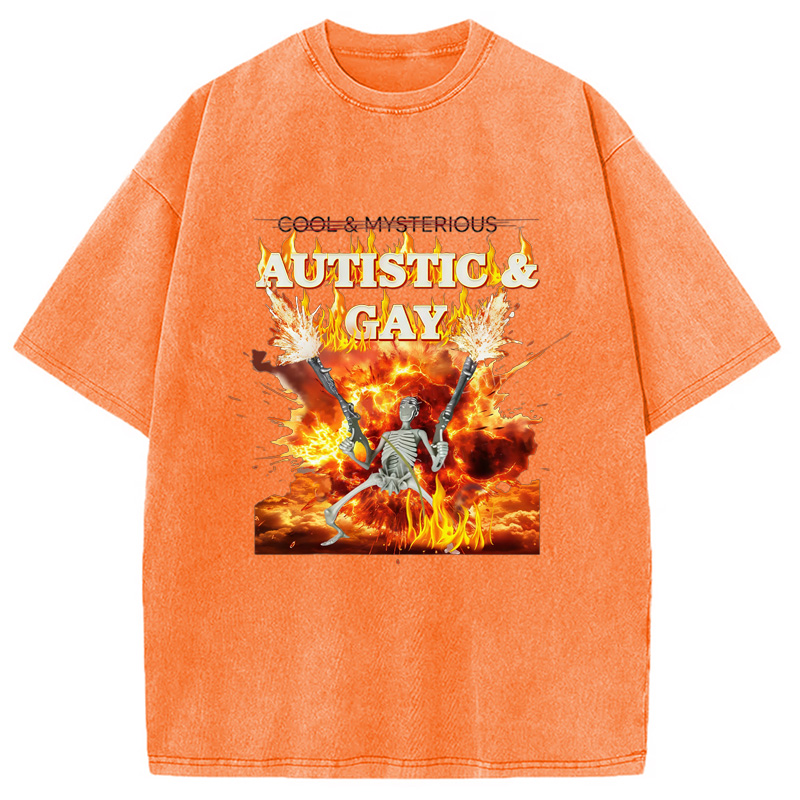 Tokyo-Assassin Autistic Gay Skeleton Washed T-Shirt-Tokyo-Assassin