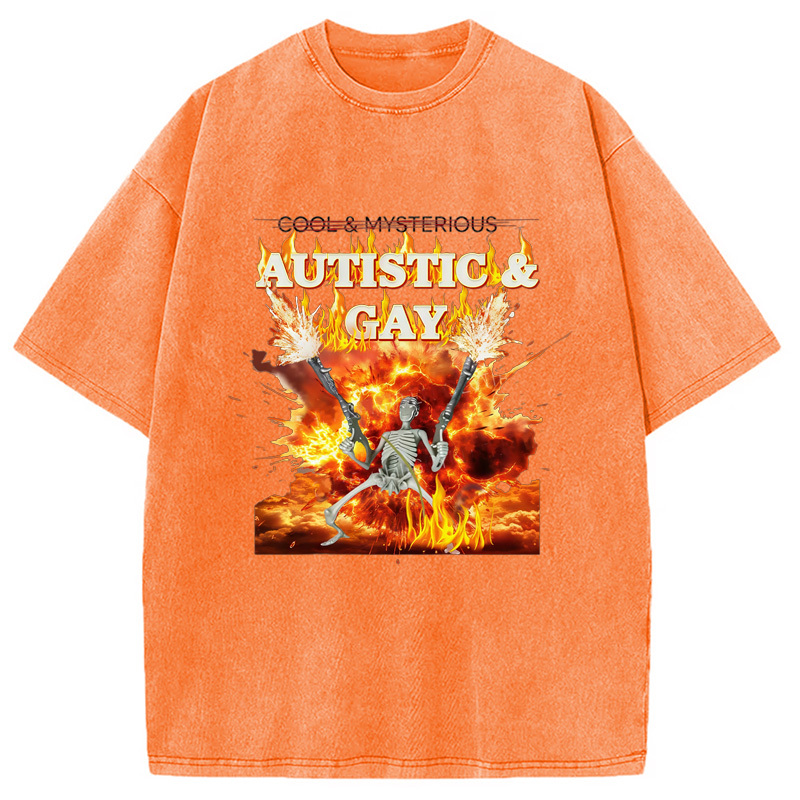 Tokyo-Assassin Autistic Gay Skeleton Washed T-Shirt-Tokyo-Assassin