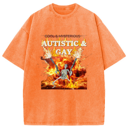 Tokyo-Assassin Autistic Gay Skeleton Washed T-Shirt-Tokyo-Assassin