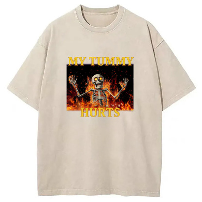Tokyo-Assassin Skeleton Tummy Hurts Washed T-Shirt-Tokyo-Assassin