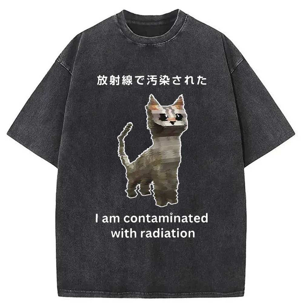 Tokyo-Assassin Irradiated Cat Funny Washed T-Shirt-Tokyo-Assassin