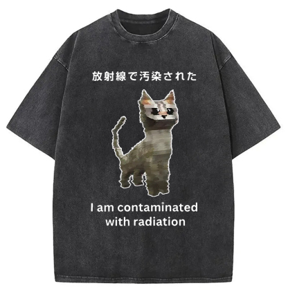 Tokyo-Assassin Irradiated Cat Funny Washed T-Shirt-Tokyo-Assassin