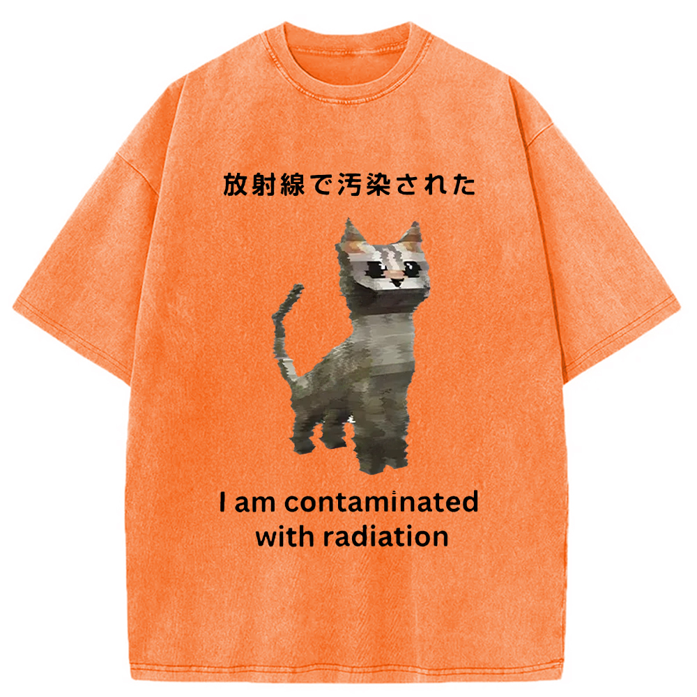 Tokyo-Assassin Irradiated Cat Funny Washed T-Shirt-Tokyo-Assassin