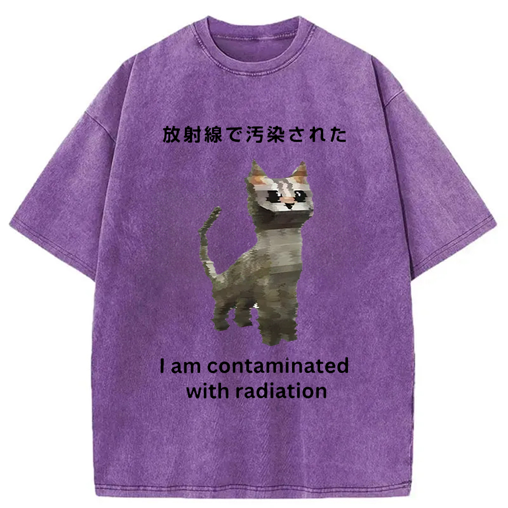 Tokyo-Assassin Irradiated Cat Funny Washed T-Shirt-Tokyo-Assassin