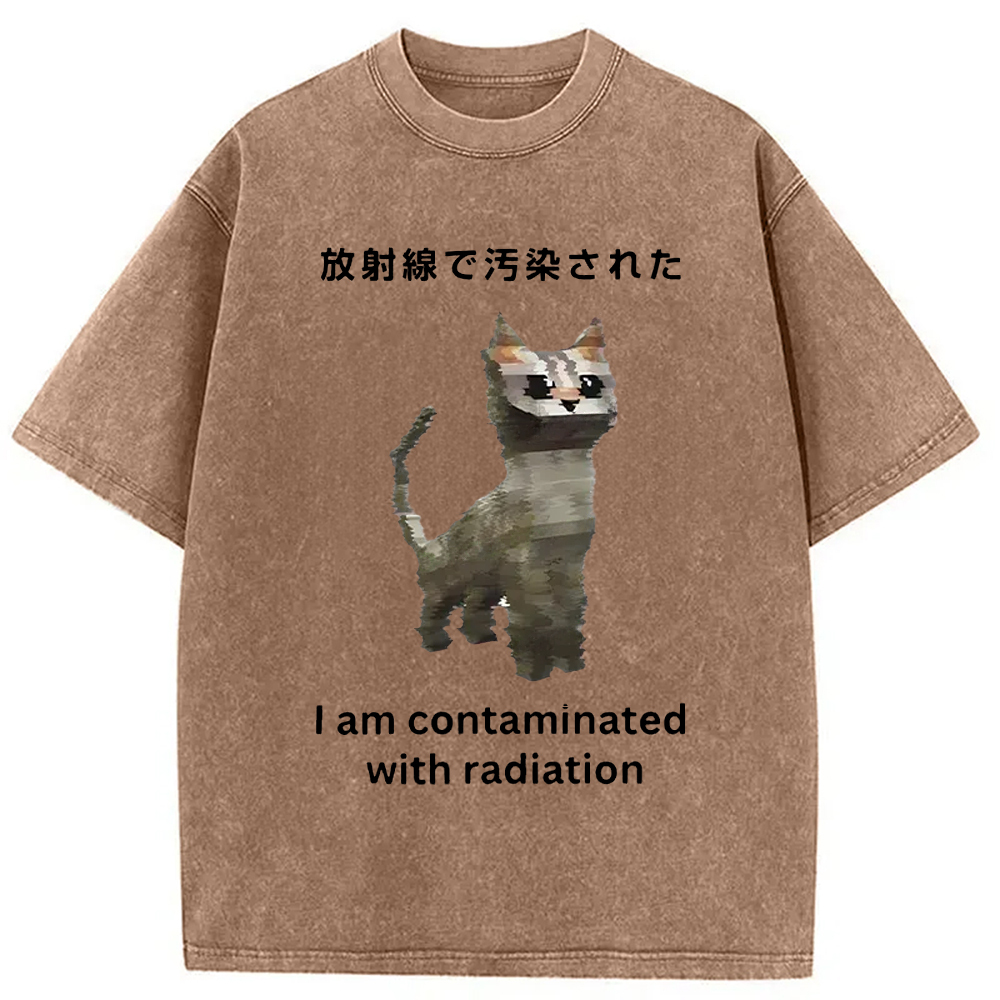 Tokyo-Assassin Irradiated Cat Funny Washed T-Shirt-Tokyo-Assassin