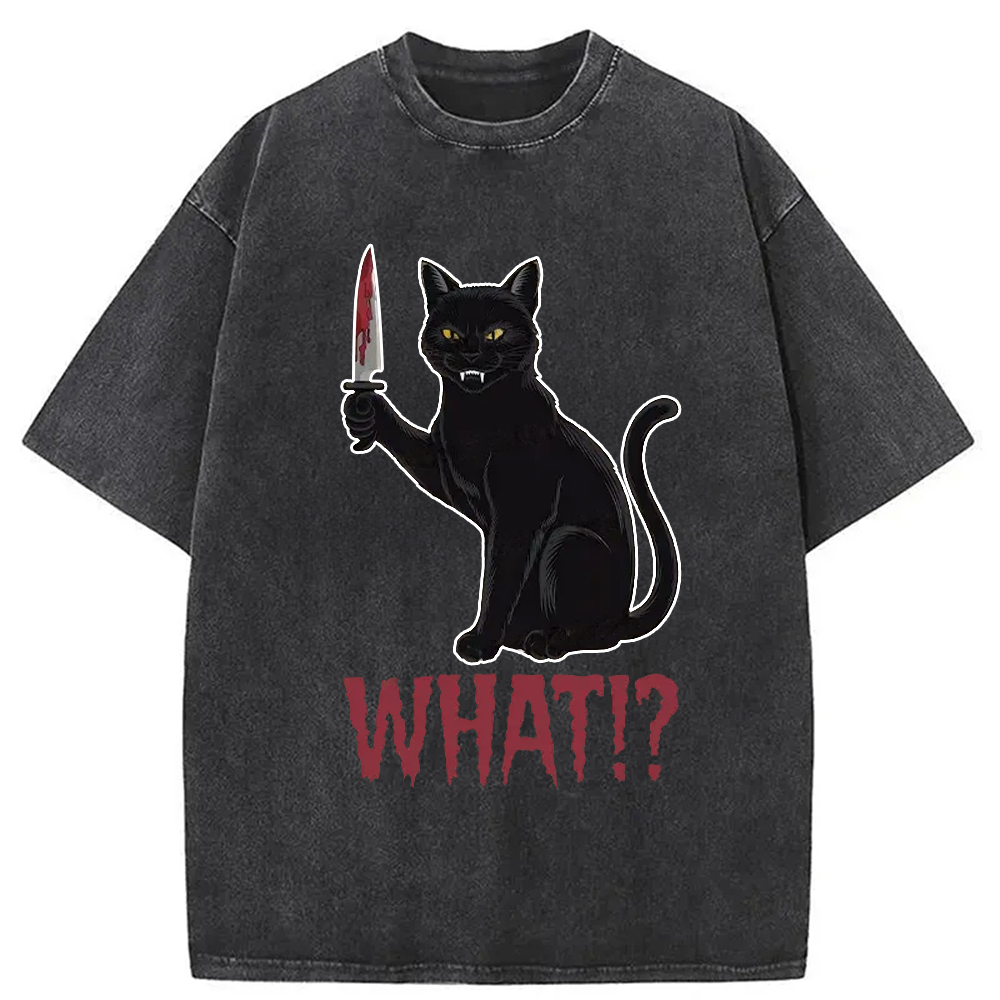 Tokyo-Assassin Fierce Black Cat Washed T-Shirt-Tokyo-Assassin