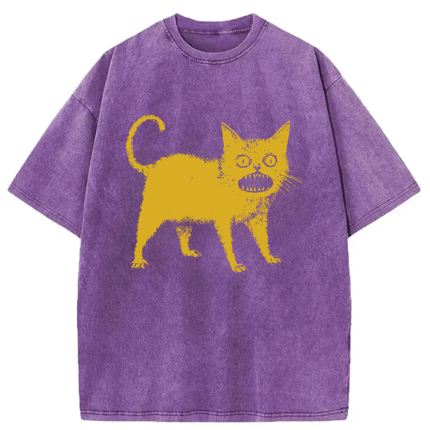Tokyo-Assassin Horrible Japanese Cat Washed T-Shirt-Tokyo-Assassin