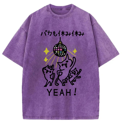 Tokyo-Assassin Cats Dancing Funny Washed T-Shirt-Tokyo-Assassin