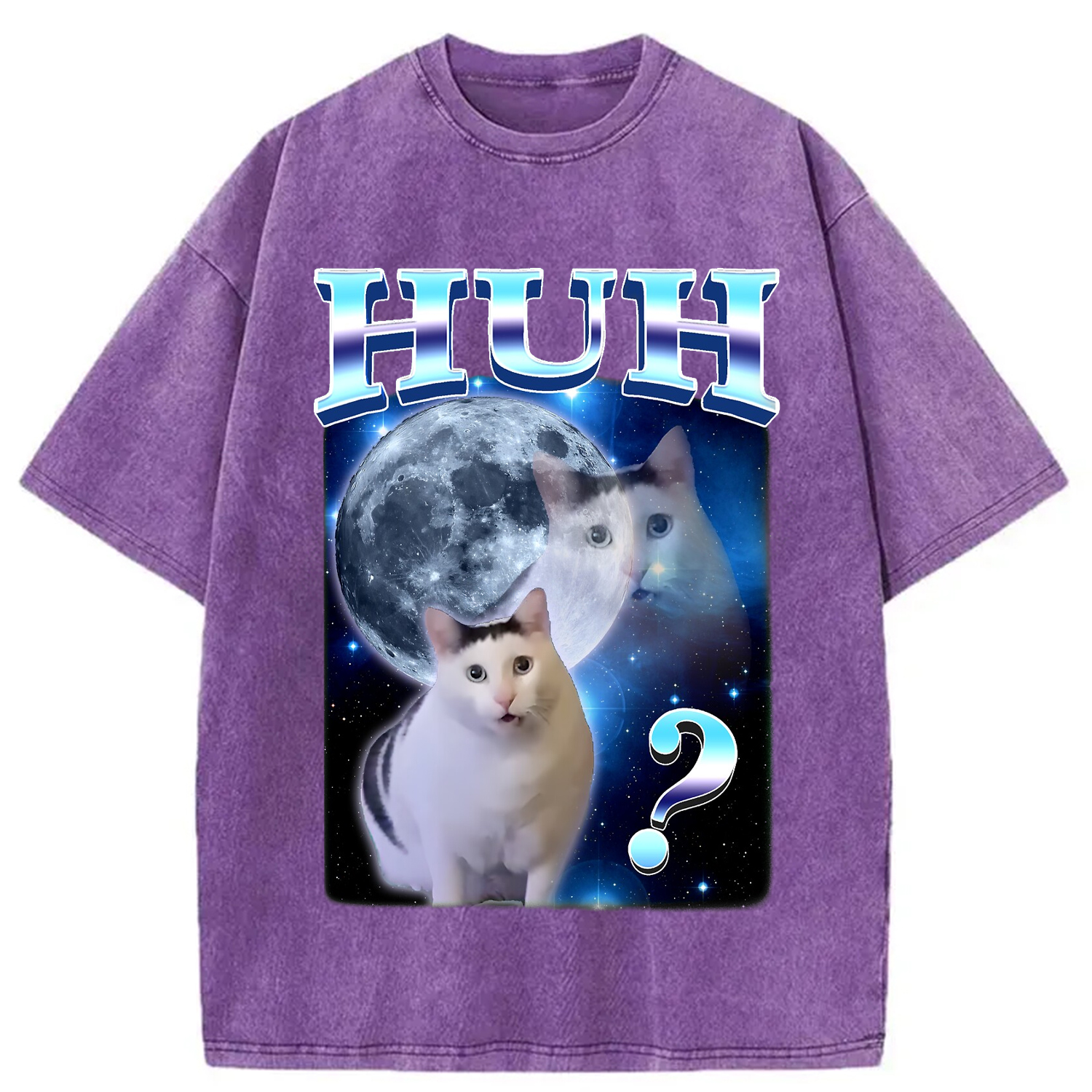 Tokyo-Assassin Huh Cat Funny Dank Meme Moon Washed T-Shirt-Tokyo-Assassin