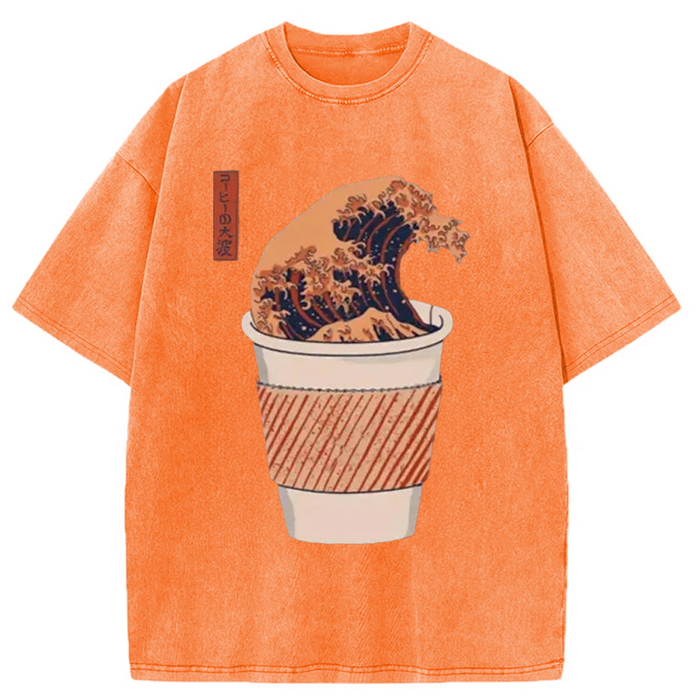 Tokyo-Assassin The Great Wave of Coffee Washed T-Shirt-Tokyo-Assassin