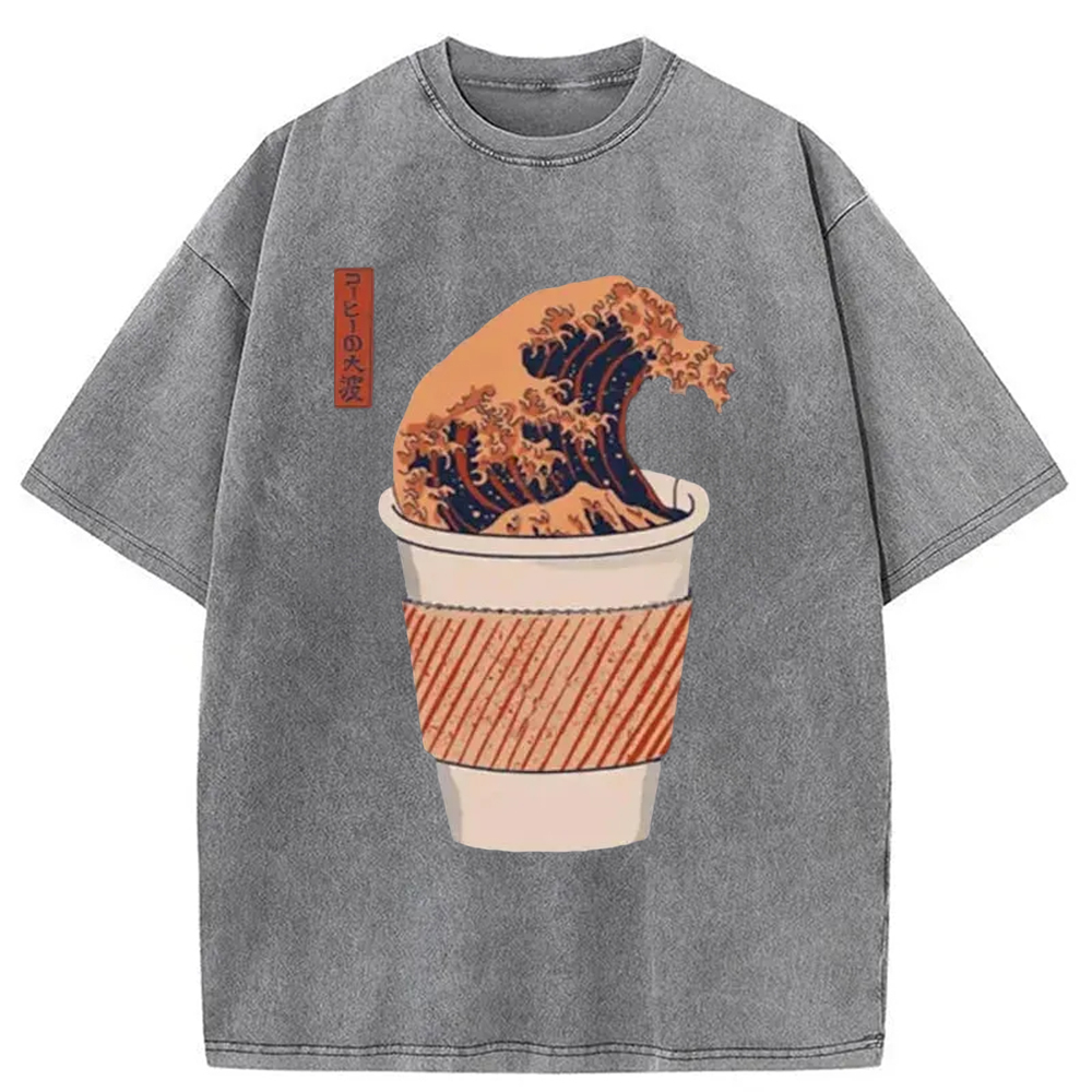 Tokyo-Assassin The Great Wave of Coffee Washed T-Shirt-Tokyo-Assassin