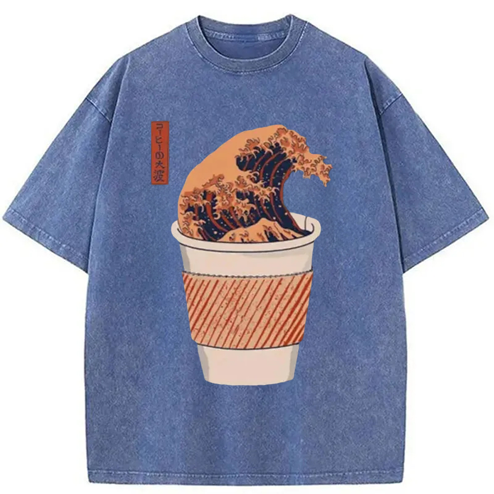 Tokyo-Assassin The Great Wave of Coffee Washed T-Shirt-Tokyo-Assassin