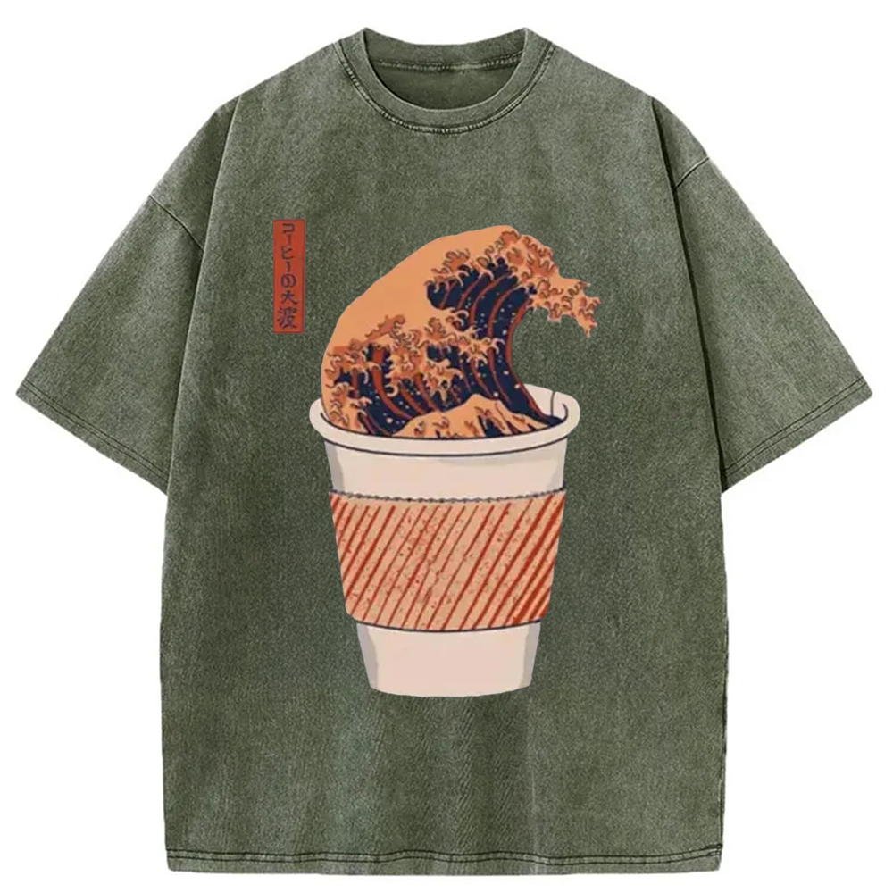 Tokyo-Assassin The Great Wave of Coffee Washed T-Shirt-Tokyo-Assassin