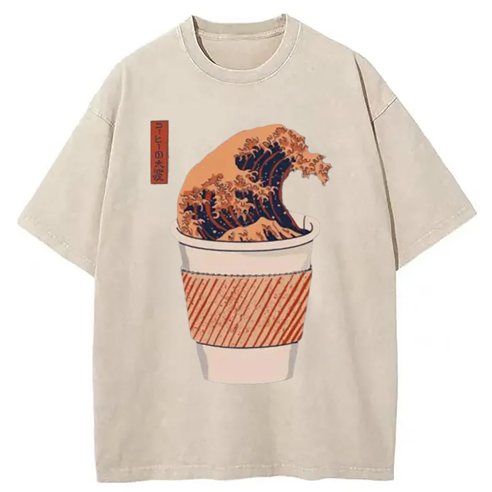 Tokyo-Assassin The Great Wave of Coffee Washed T-Shirt-Tokyo-Assassin