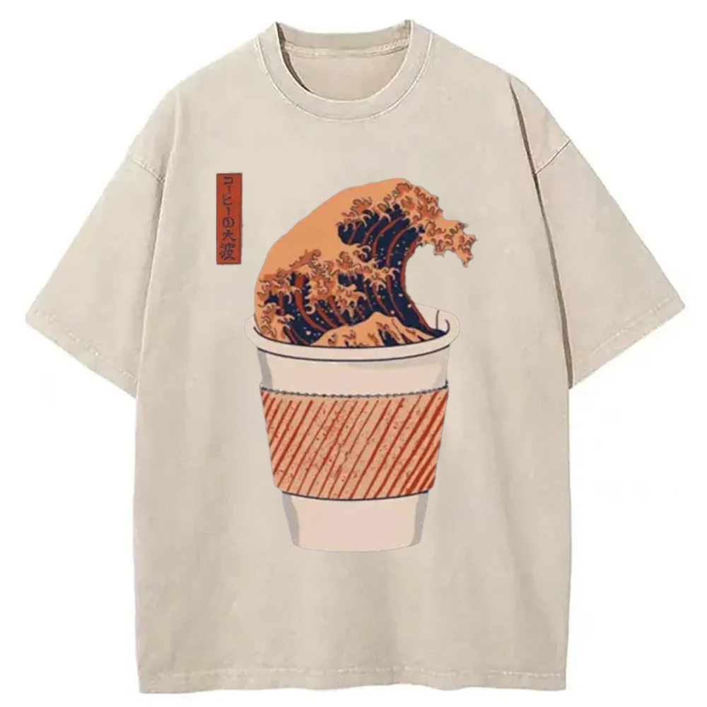 Tokyo-Assassin The Great Wave of Coffee Washed T-Shirt-Tokyo-Assassin
