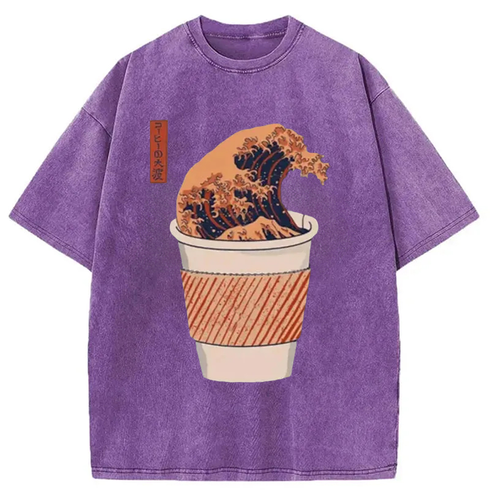 Tokyo-Assassin The Great Wave of Coffee Washed T-Shirt-Tokyo-Assassin