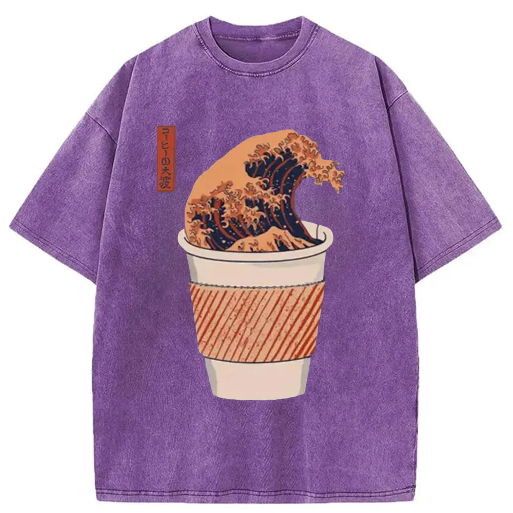 Tokyo-Assassin The Great Wave of Coffee Washed T-Shirt-Tokyo-Assassin