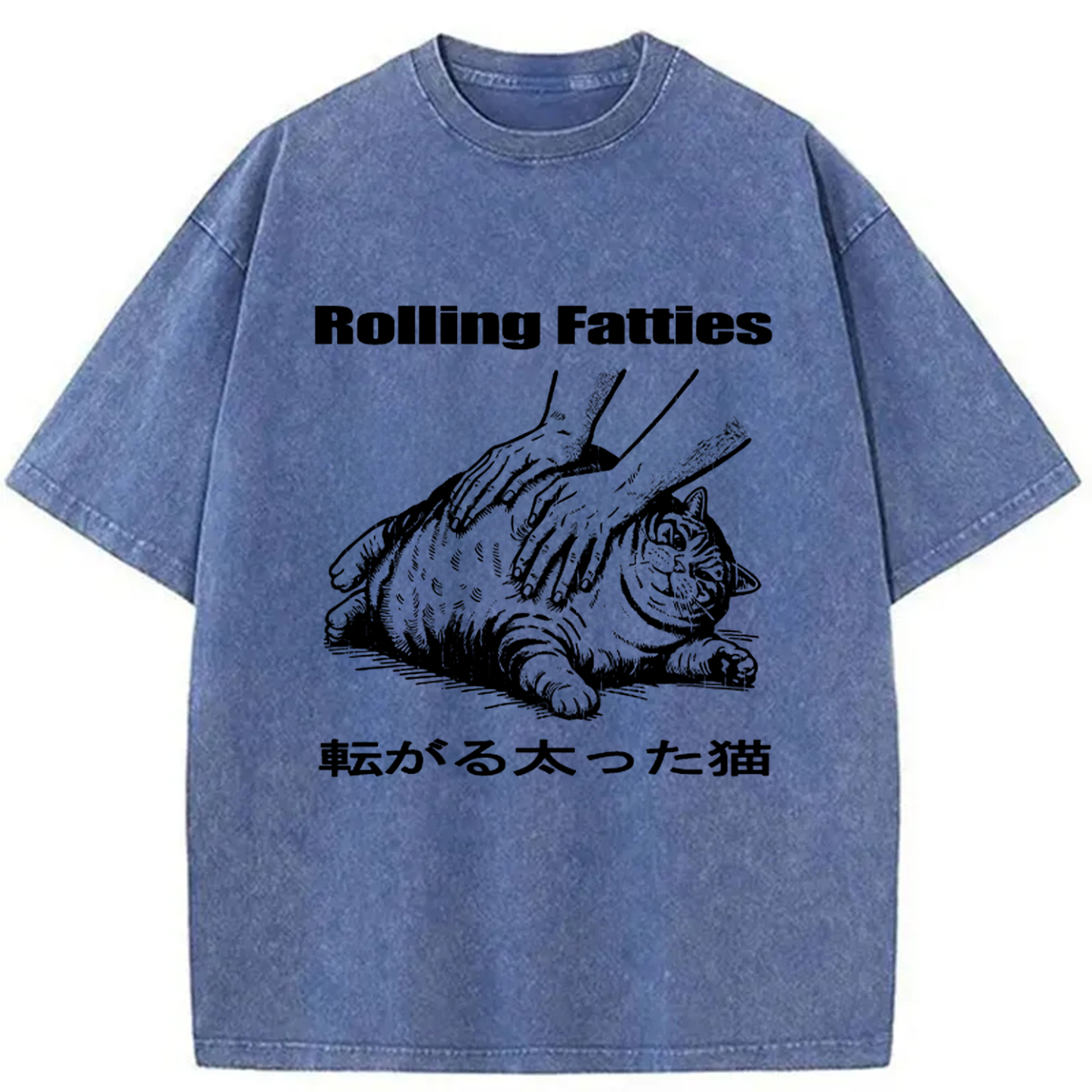 Tokyo-Assassin Rolling Fatties Cat Washed T-Shirt-Tokyo-Assassin