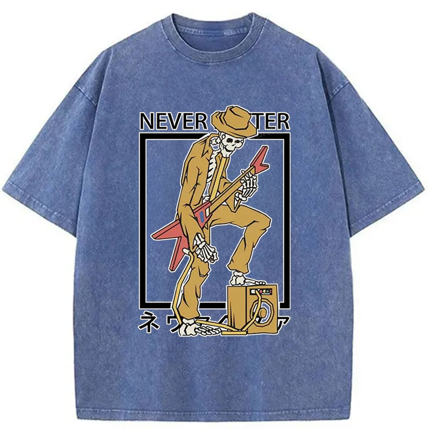 Tokyo-Assassin Skeleton Playing Electric Guitar Washed T-Shirt-Tokyo-Assassin