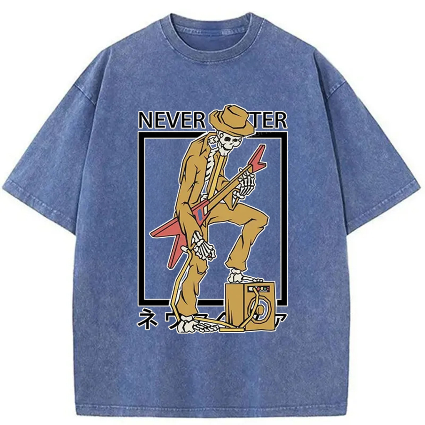 Tokyo-Assassin Skeleton Playing Electric Guitar Washed T-Shirt-Tokyo-Assassin