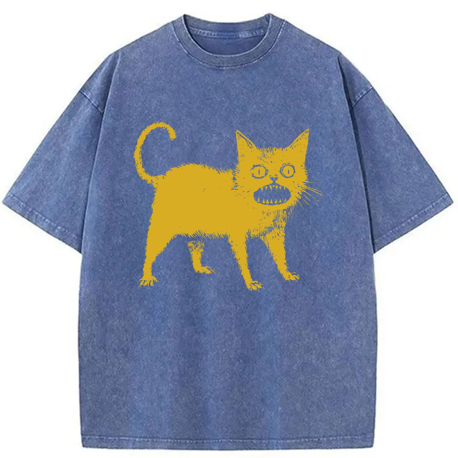 Tokyo-Assassin Horrible Japanese Cat Washed T-Shirt-Tokyo-Assassin