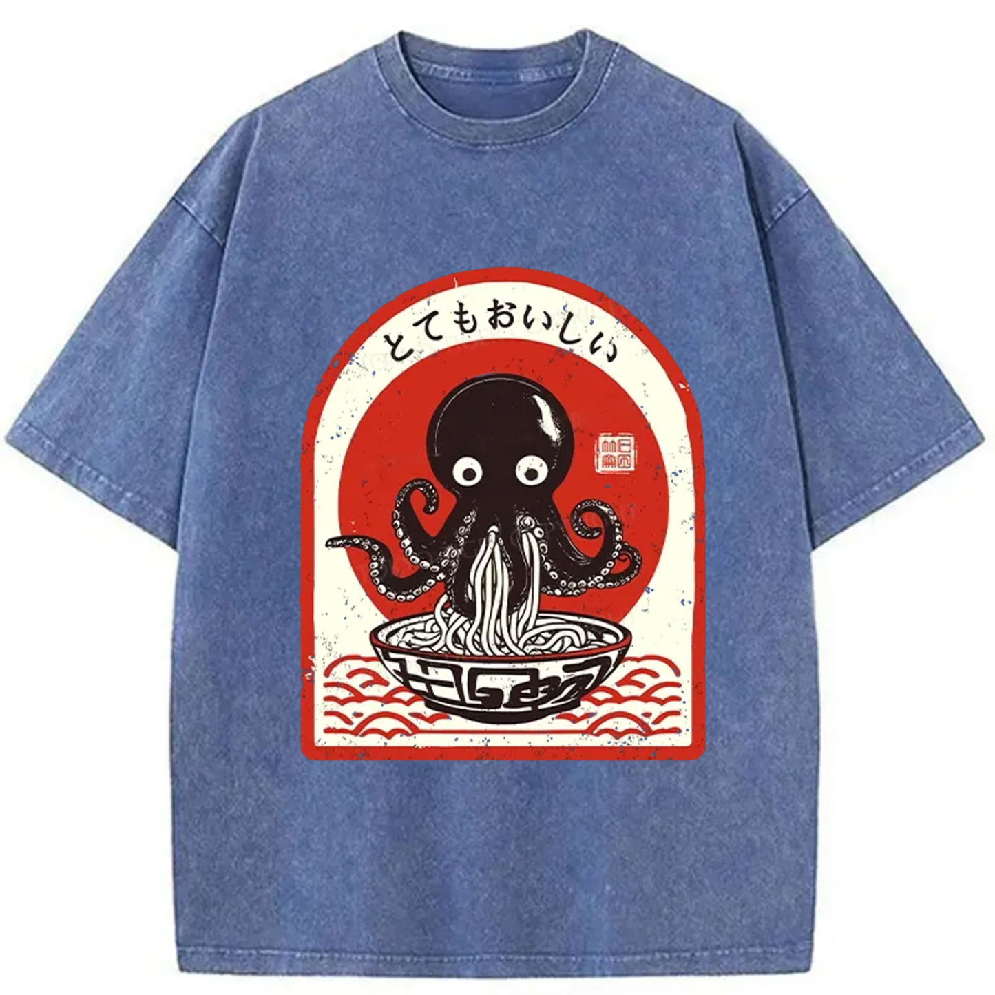 Tokyo-Assassin Ramen Lover Octopus Washed T-Shirt-Tokyo-Assassin