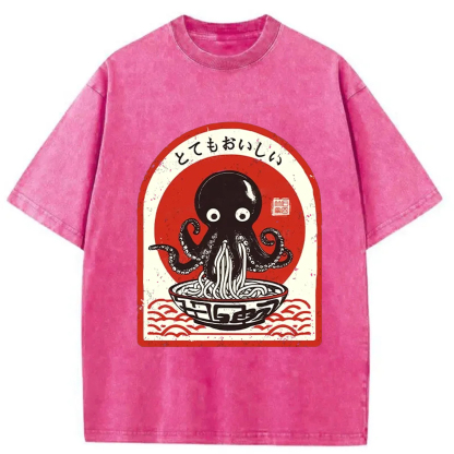 Tokyo-Assassin Ramen Lover Octopus Washed T-Shirt-Tokyo-Assassin