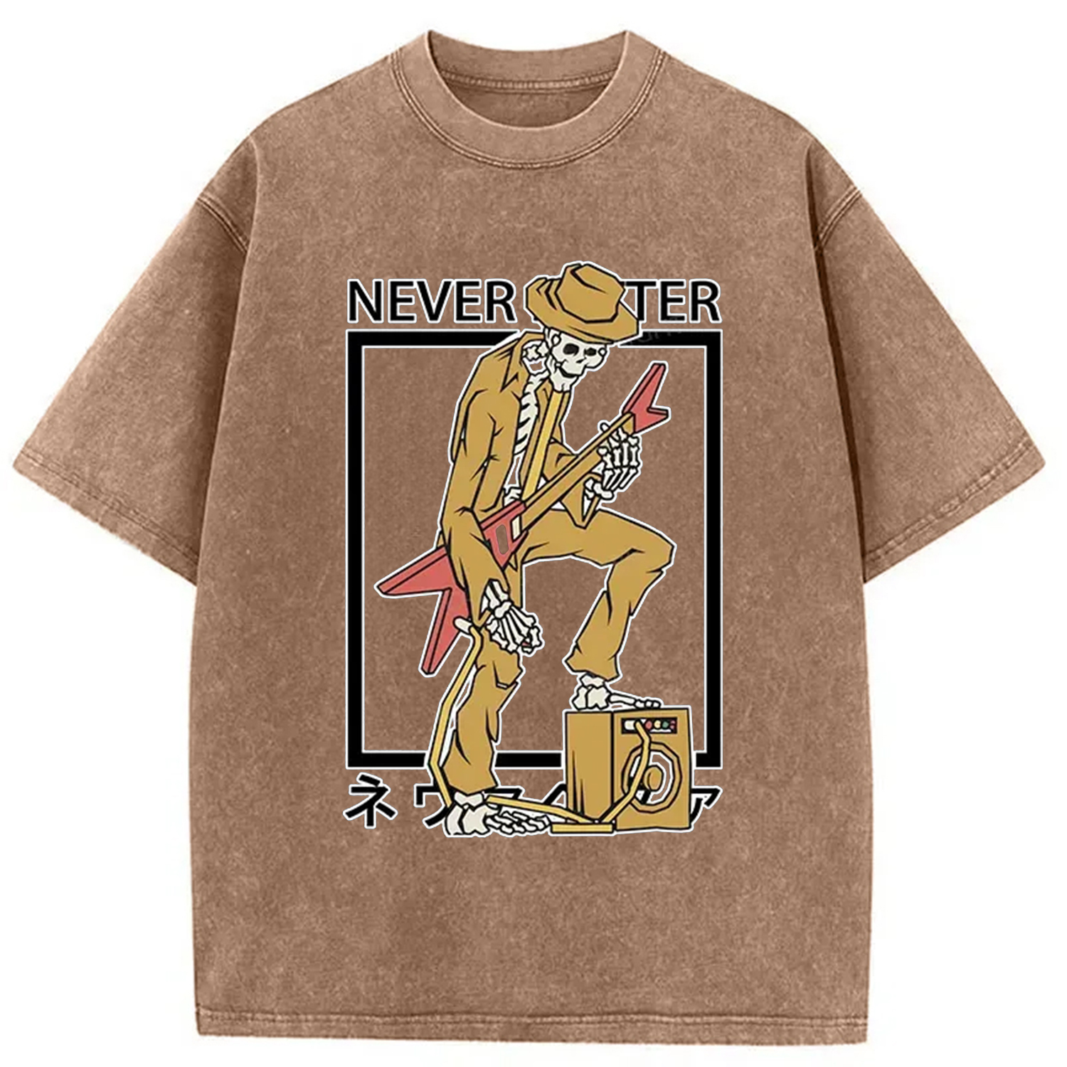 Tokyo-Assassin Skeleton Playing Electric Guitar Washed T-Shirt-Tokyo-Assassin
