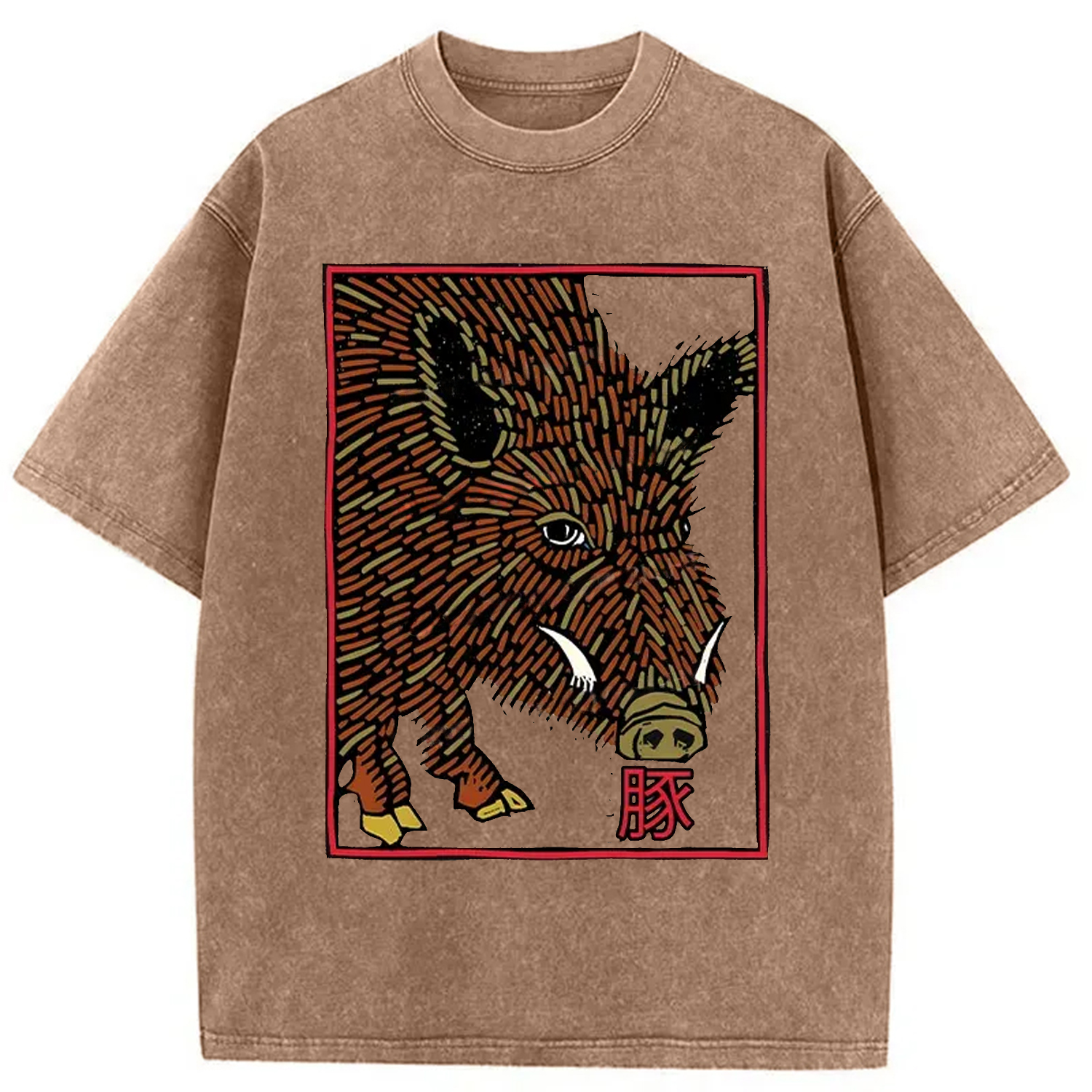 Tokyo-Assassin Woodcut Pig Washed T-Shirt-Tokyo-Assassin