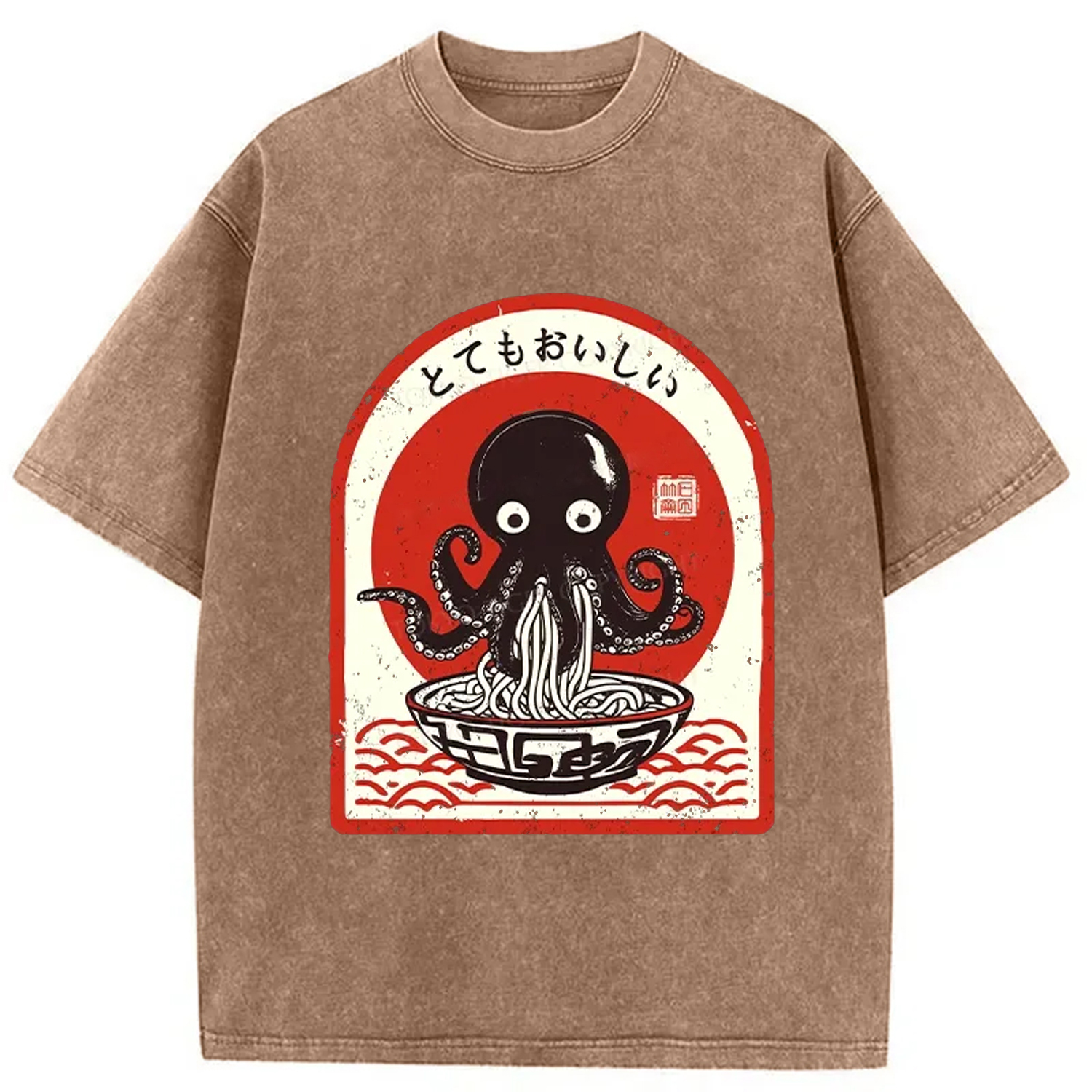Tokyo-Assassin Ramen Lover Octopus Washed T-Shirt-Tokyo-Assassin