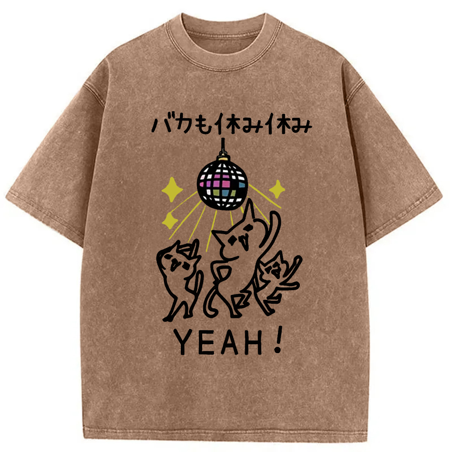 Tokyo-Assassin Cats Dancing Funny Washed T-Shirt-Tokyo-Assassin