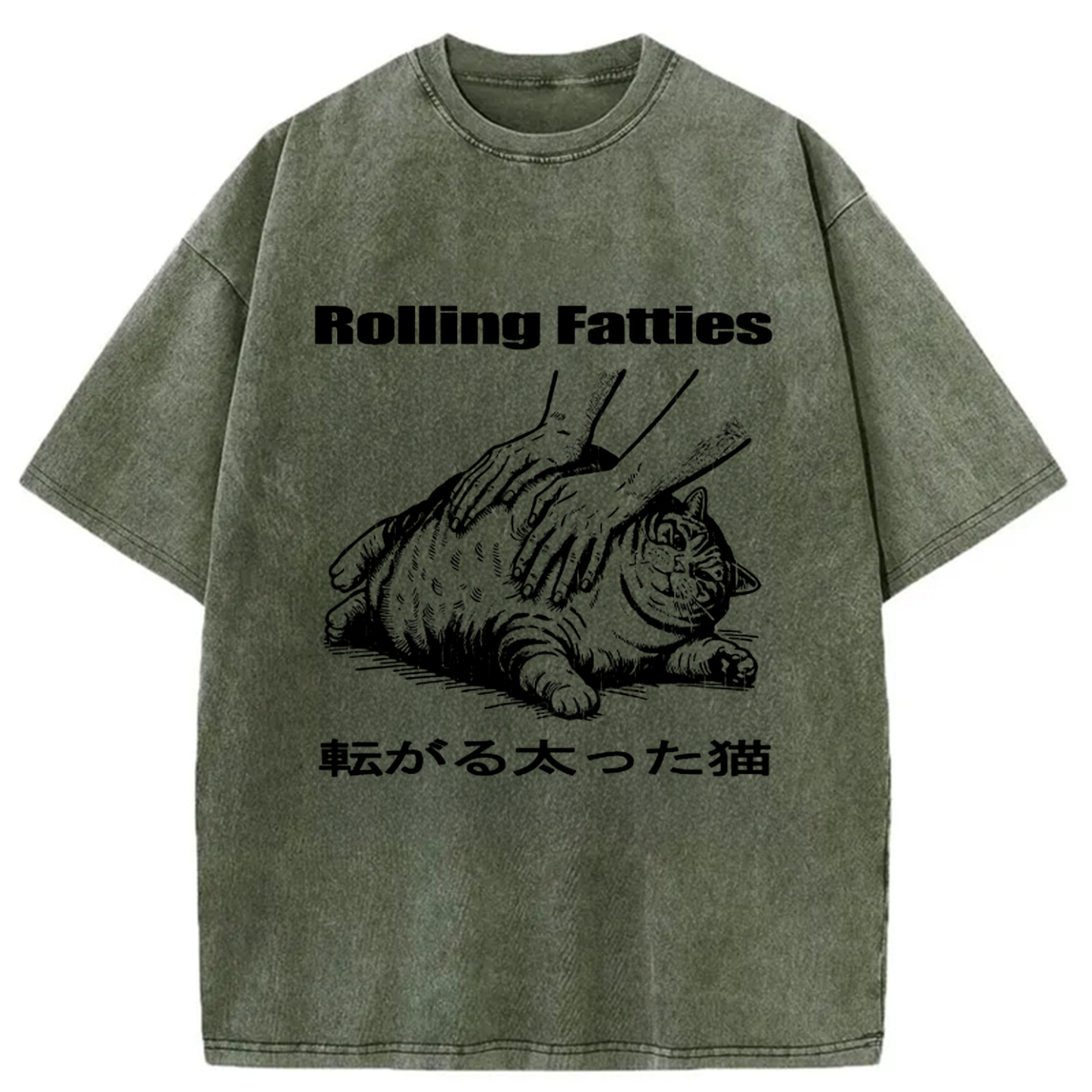 Tokyo-Assassin Rolling Fatties Cat Washed T-Shirt-Tokyo-Assassin