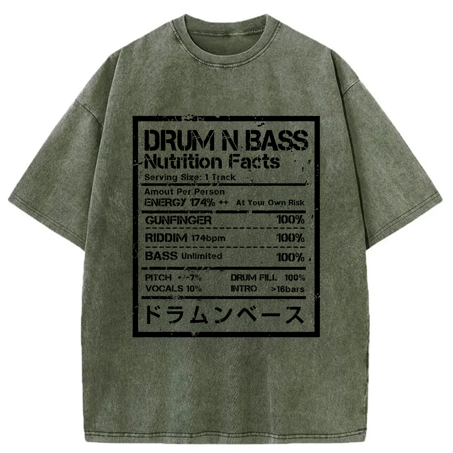 Tokyo-Assassin Drum&Bass Nutrition Facts Washed T-Shirt-Tokyo-Assassin