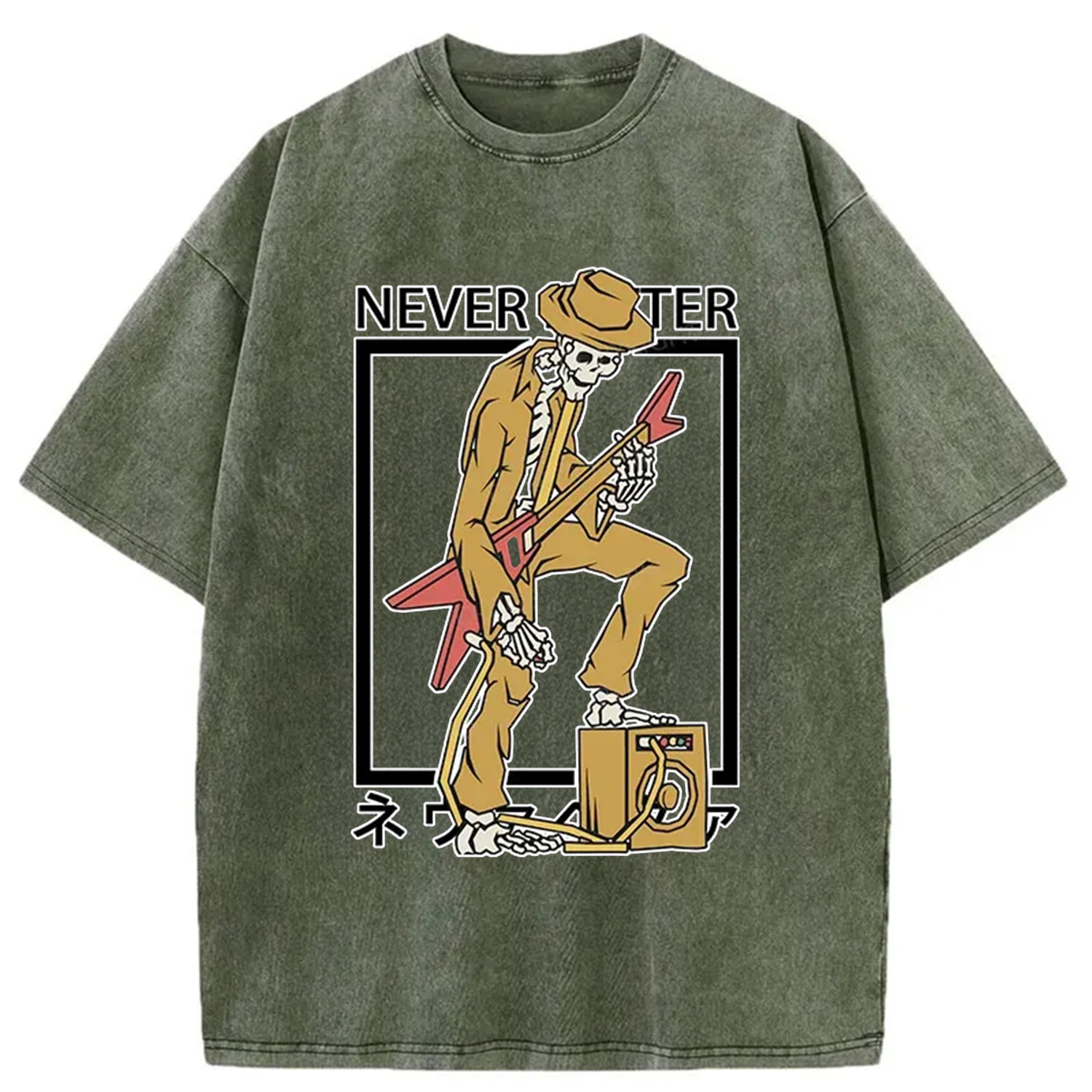 Tokyo-Assassin Skeleton Playing Electric Guitar Washed T-Shirt-Tokyo-Assassin