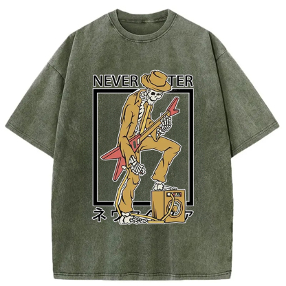 Tokyo-Assassin Skeleton Playing Electric Guitar Washed T-Shirt-Tokyo-Assassin