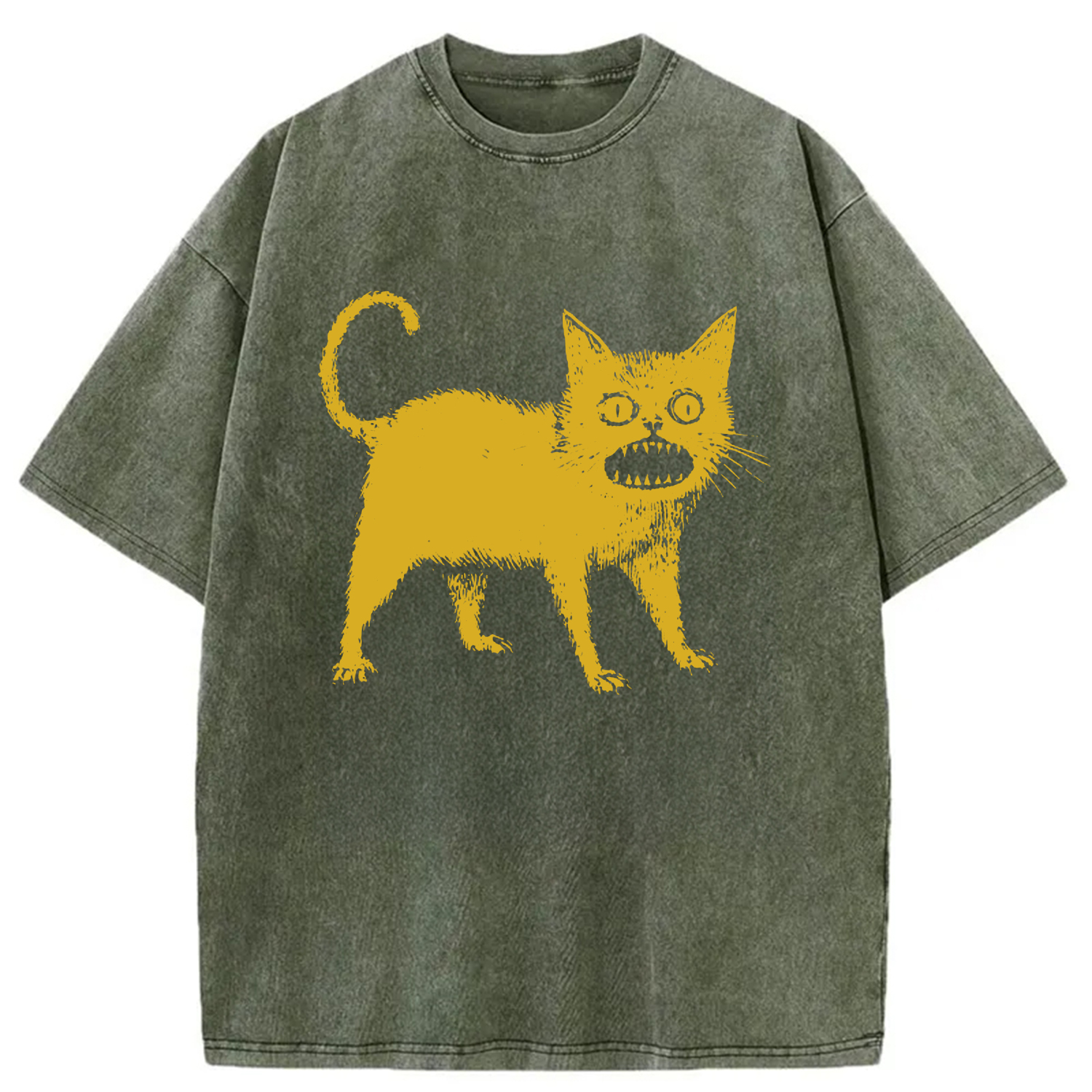 Tokyo-Assassin Horrible Japanese Cat Washed T-Shirt-Tokyo-Assassin