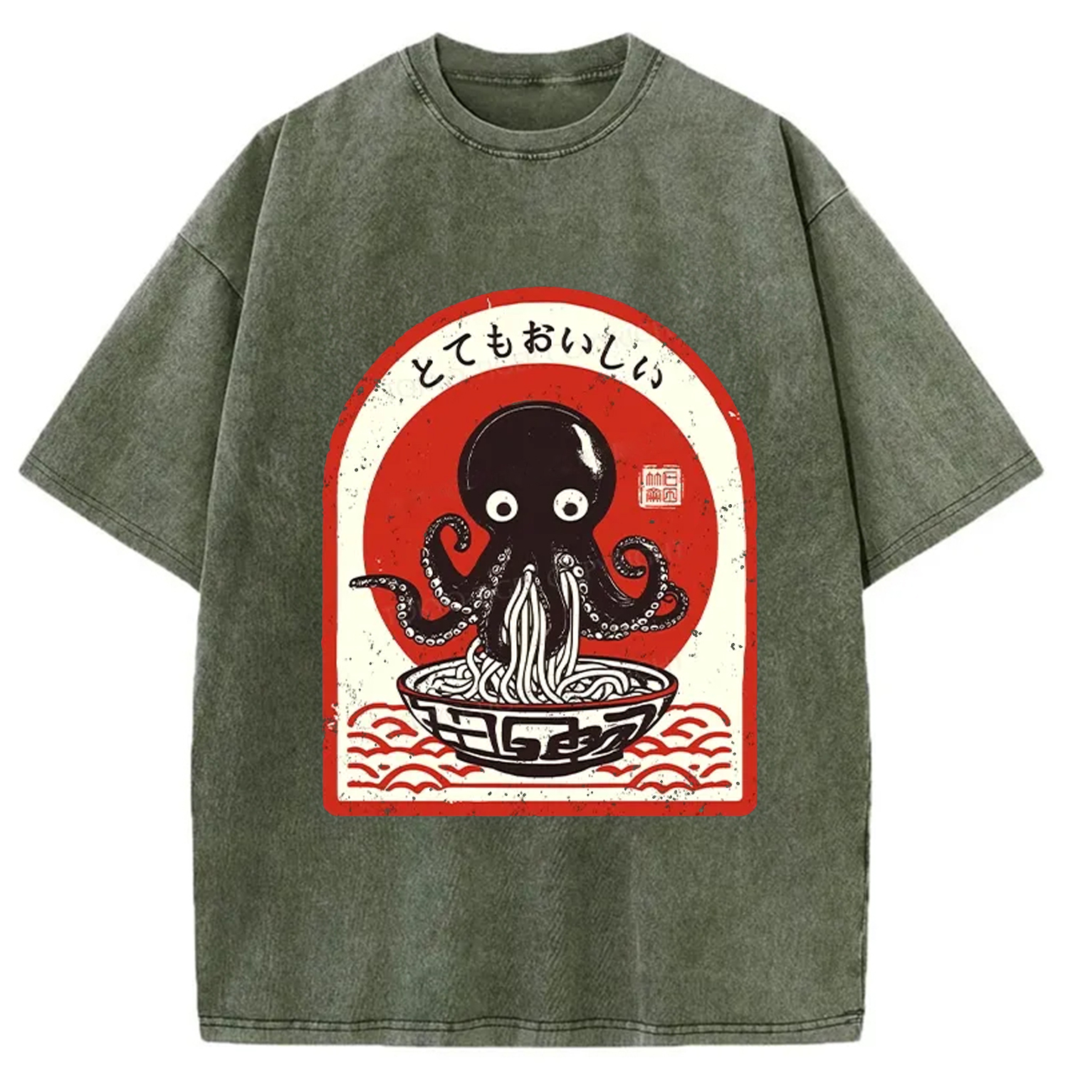 Tokyo-Assassin Ramen Lover Octopus Washed T-Shirt-Tokyo-Assassin