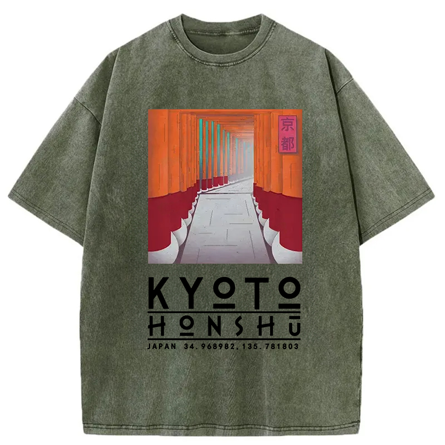 Tokyo-Assassin Kyoto Attractions Washed T-Shirt-Tokyo-Assassin