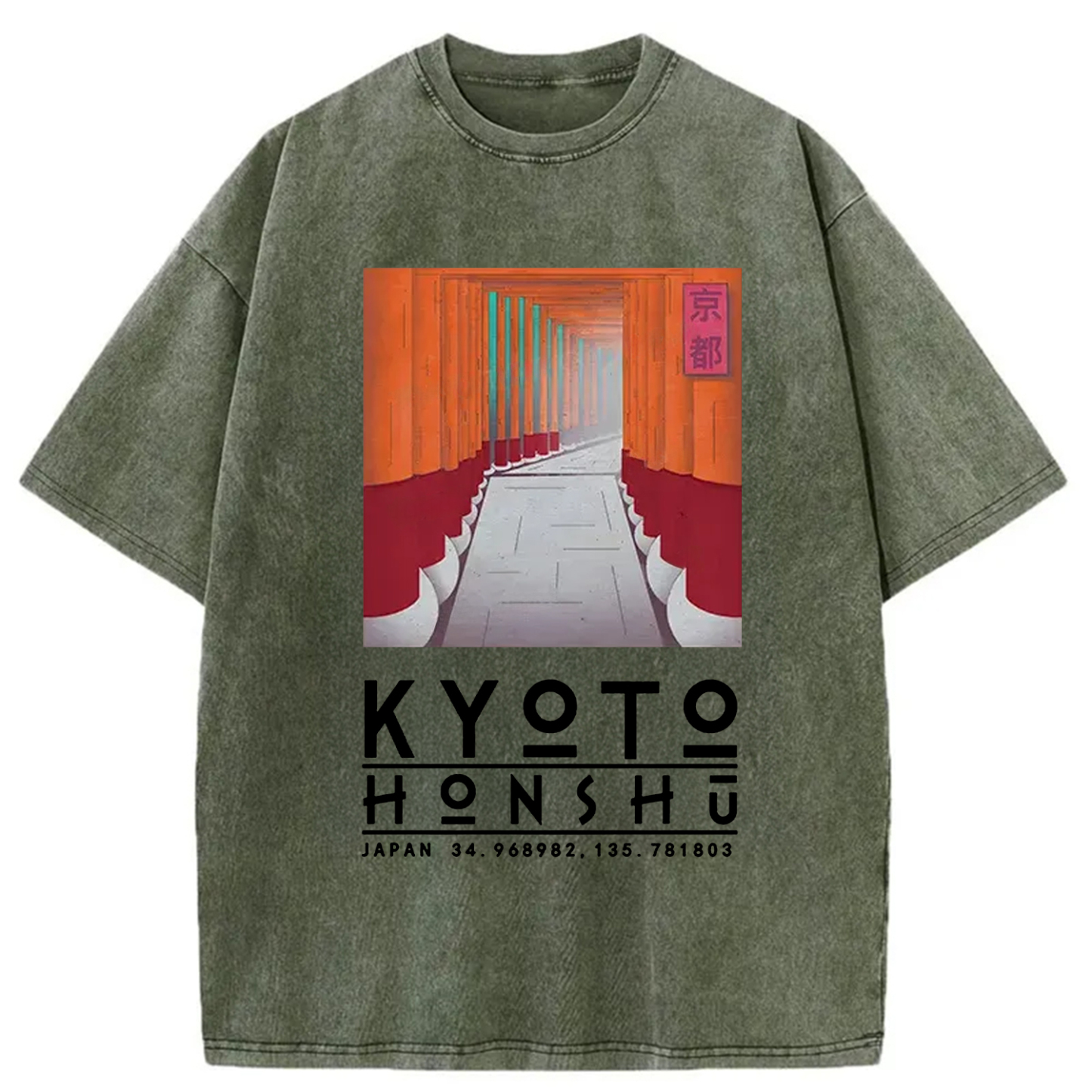 Tokyo-Assassin Kyoto Attractions Washed T-Shirt-Tokyo-Assassin
