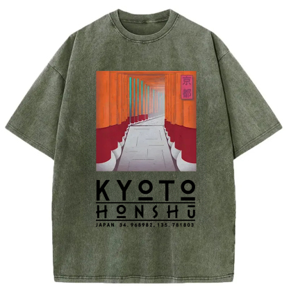 Tokyo-Assassin Kyoto Attractions Washed T-Shirt-Tokyo-Assassin