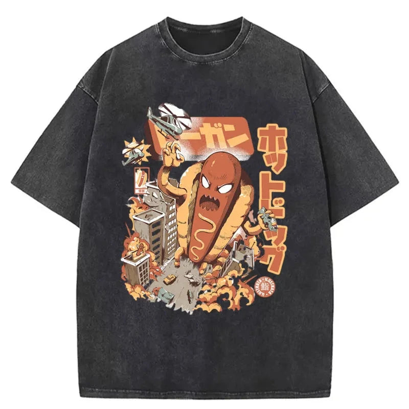 Tokyo-Assassin Great Hot Dog Kaiju Japanese Washed T-Shirt-Tokyo-Assassin