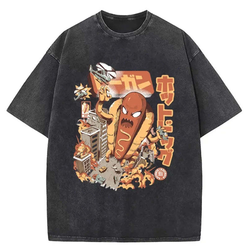 Tokyo-Assassin Great Hot Dog Kaiju Japanese Washed T-Shirt-Tokyo-Assassin