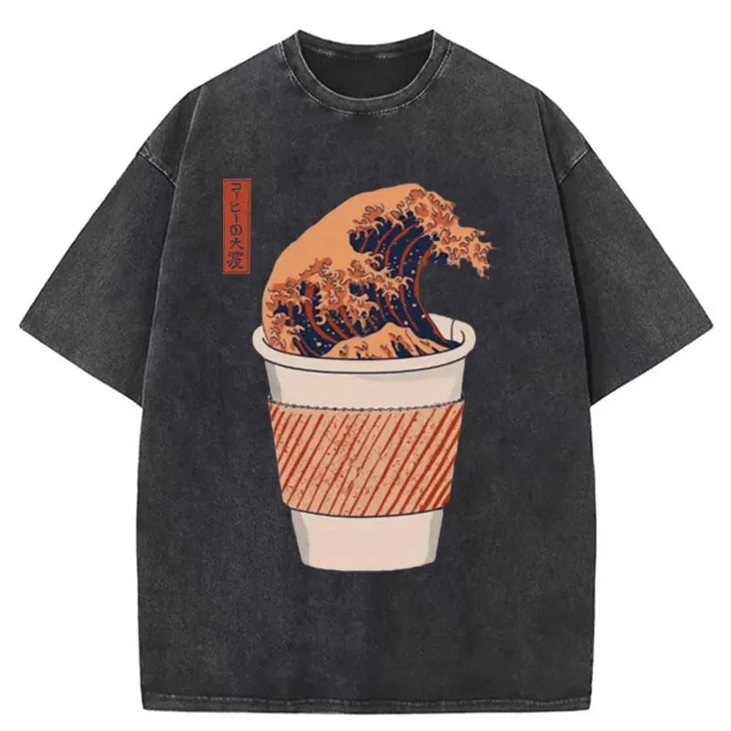 Tokyo-Assassin The Great Wave of Coffee Washed T-Shirt-Tokyo-Assassin