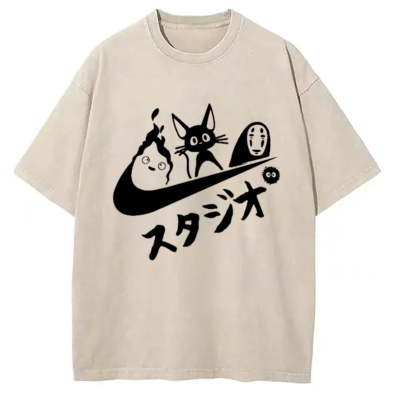 Tokyo-Assassin Black Cat Ghibli Vintage Washed T-Shirt-Tokyo-Assassin