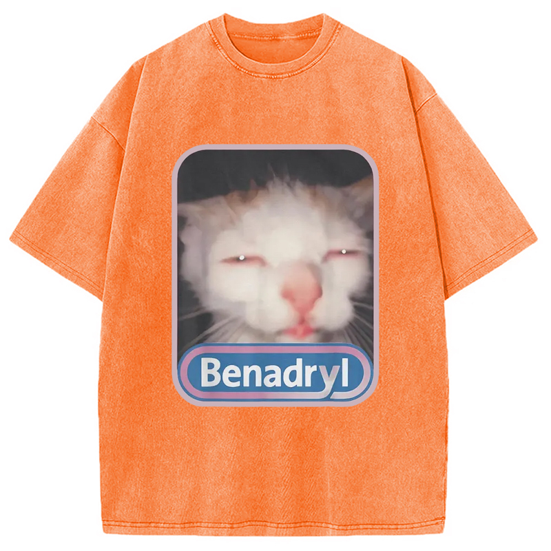 Tokyo-Assassin Benadryl Meme Cat Washed T-Shirt-Tokyo-Assassin