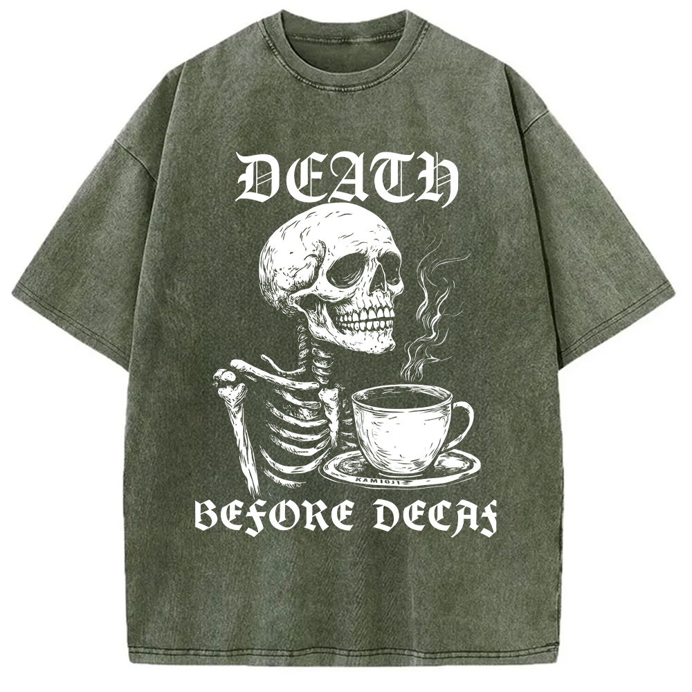 Tokyo-Assassin Death Before Decaf Skeleton Coffee Washed T-Shirt-Tokyo Assassin