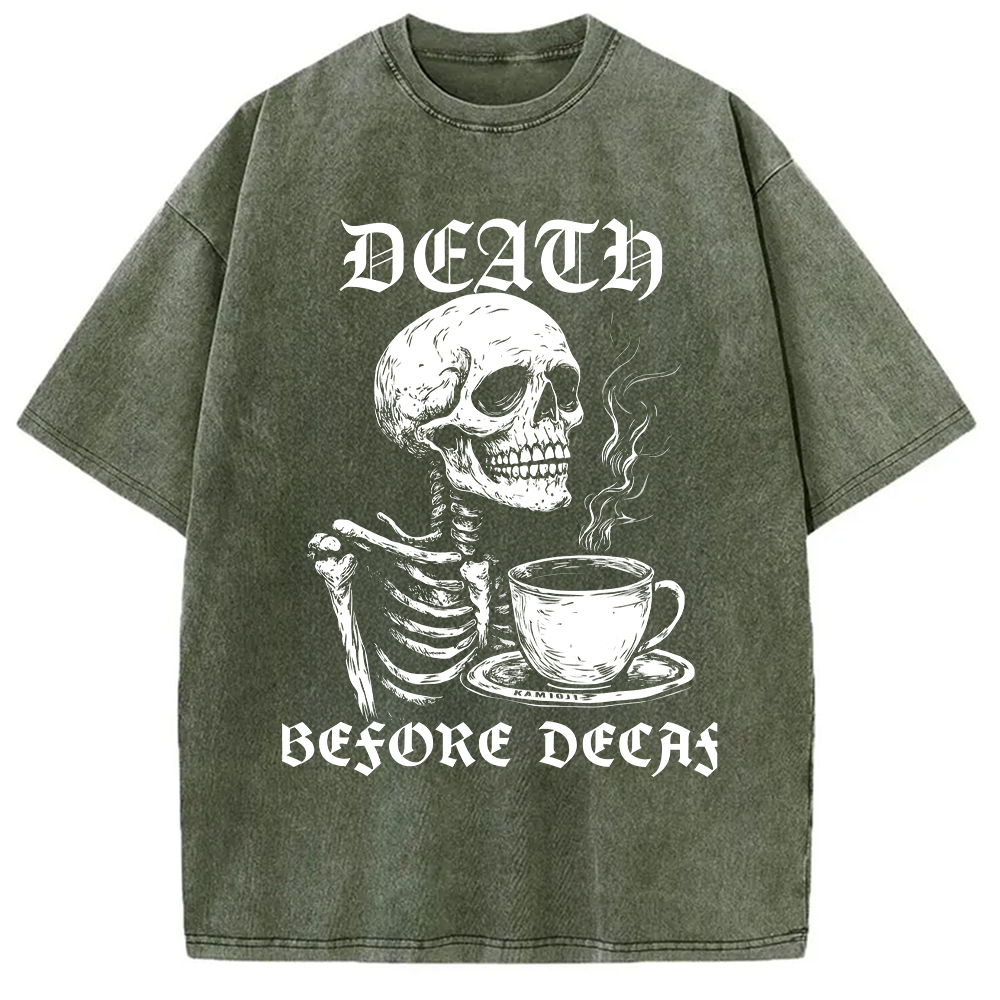 Tokyo-Assassin Death Before Decaf Skeleton Coffee Washed T-Shirt-Tokyo Assassin