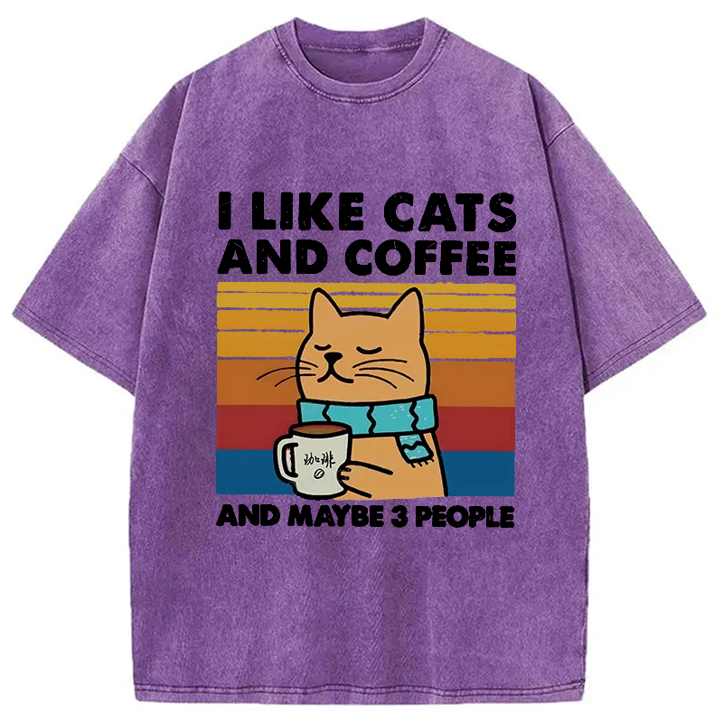 Tokyo-Assassin I Like Cats And Coffee Washed T-Shirt-Tokyo-Assassin