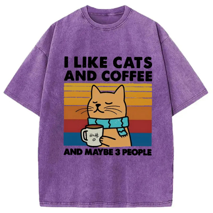 Tokyo-Assassin I Like Cats And Coffee Washed T-Shirt-Tokyo-Assassin